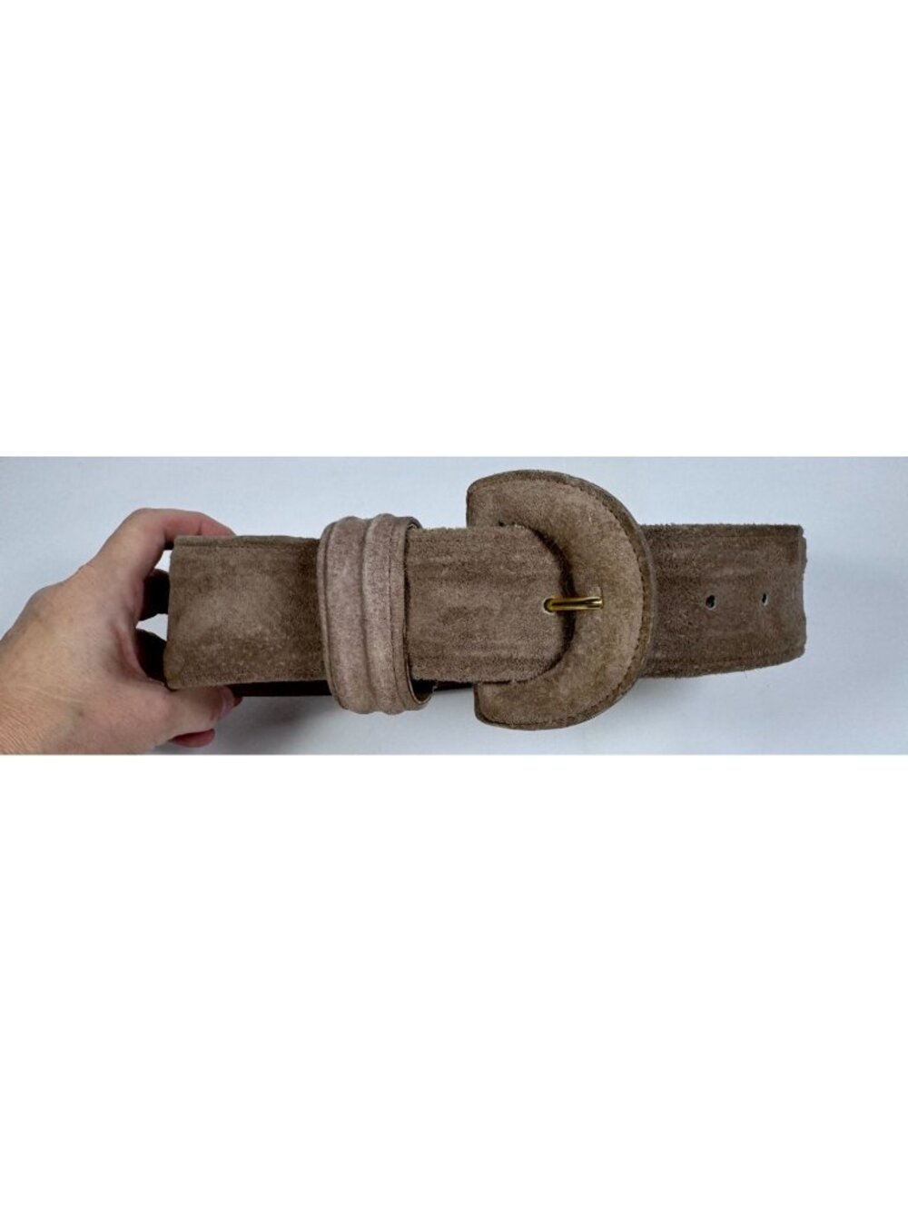 Vintage Tan Suede Belt Size S Pig Suede PVC Backing Made In Taiwan Statement 80s